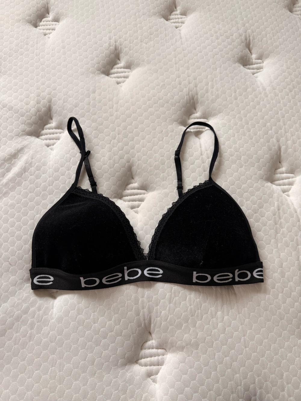 bebe Black Logo Elastic Velvet Bralette